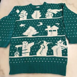 Vintage 80s Acrylic Knit Ugly Holiday Christmas Winter Sweater Snowman Size M